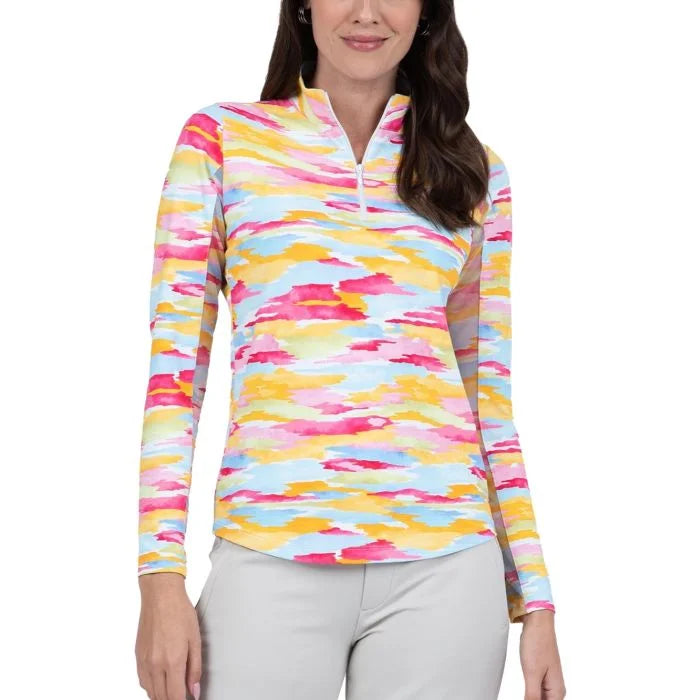 Ibkul  Long Sleeve  Zip Mock - Jessie   Watermelon/Multi