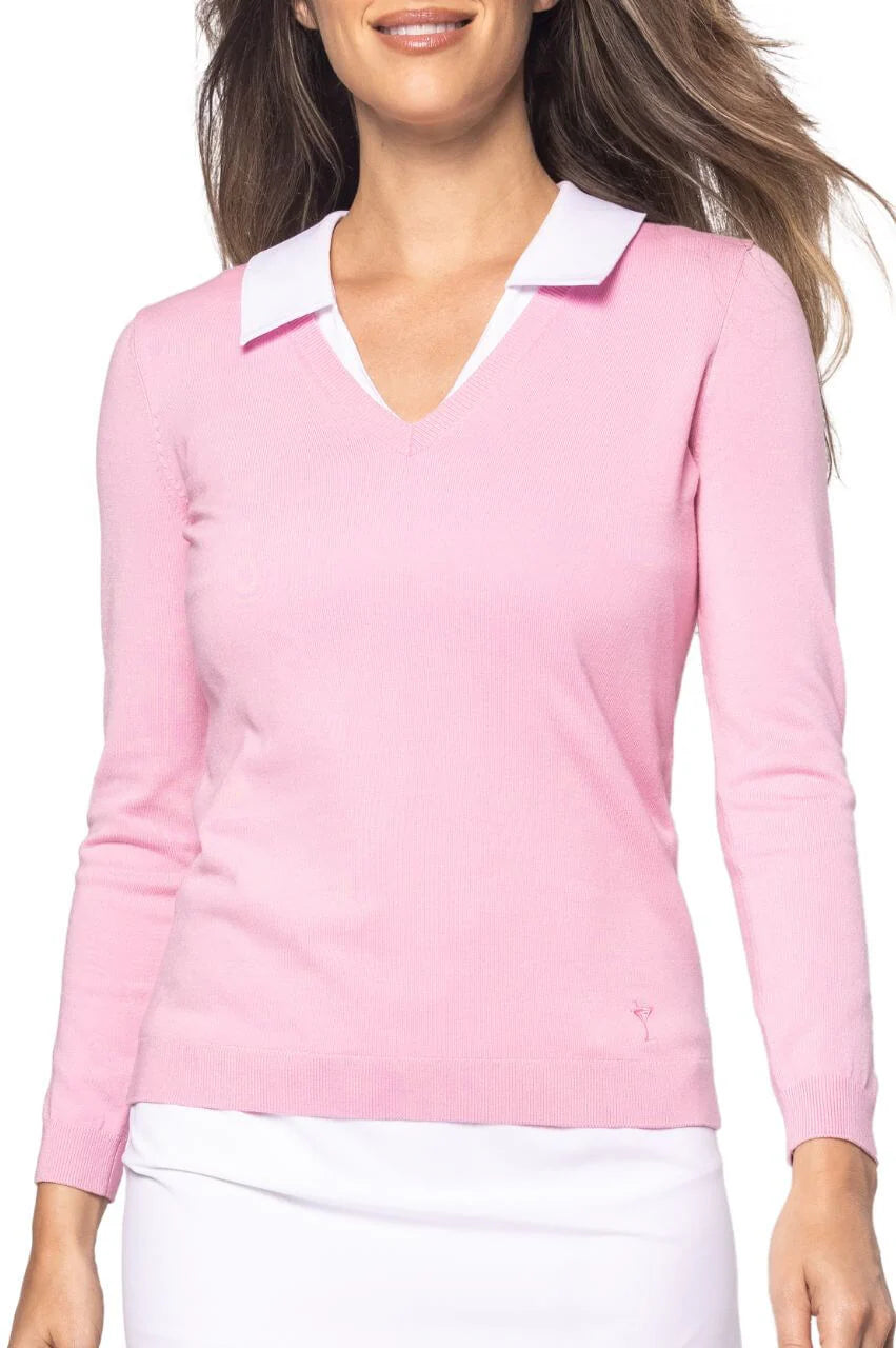 Golftini Rose Pink Stretch Long Sleeve V-Neck Sweater SW25RP