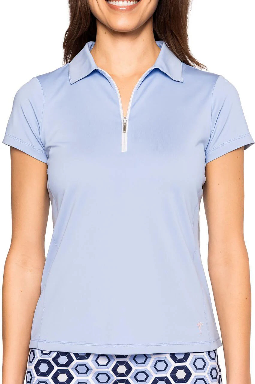 Golftini Short Sleeve Zip Stretch Polo Seersucker Blue SHZS25SB
