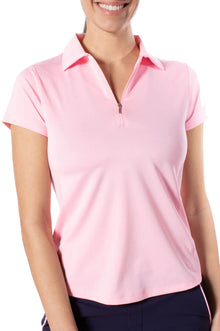  Golftini Short Sleeve Zip Stretch Polo  Light Pink