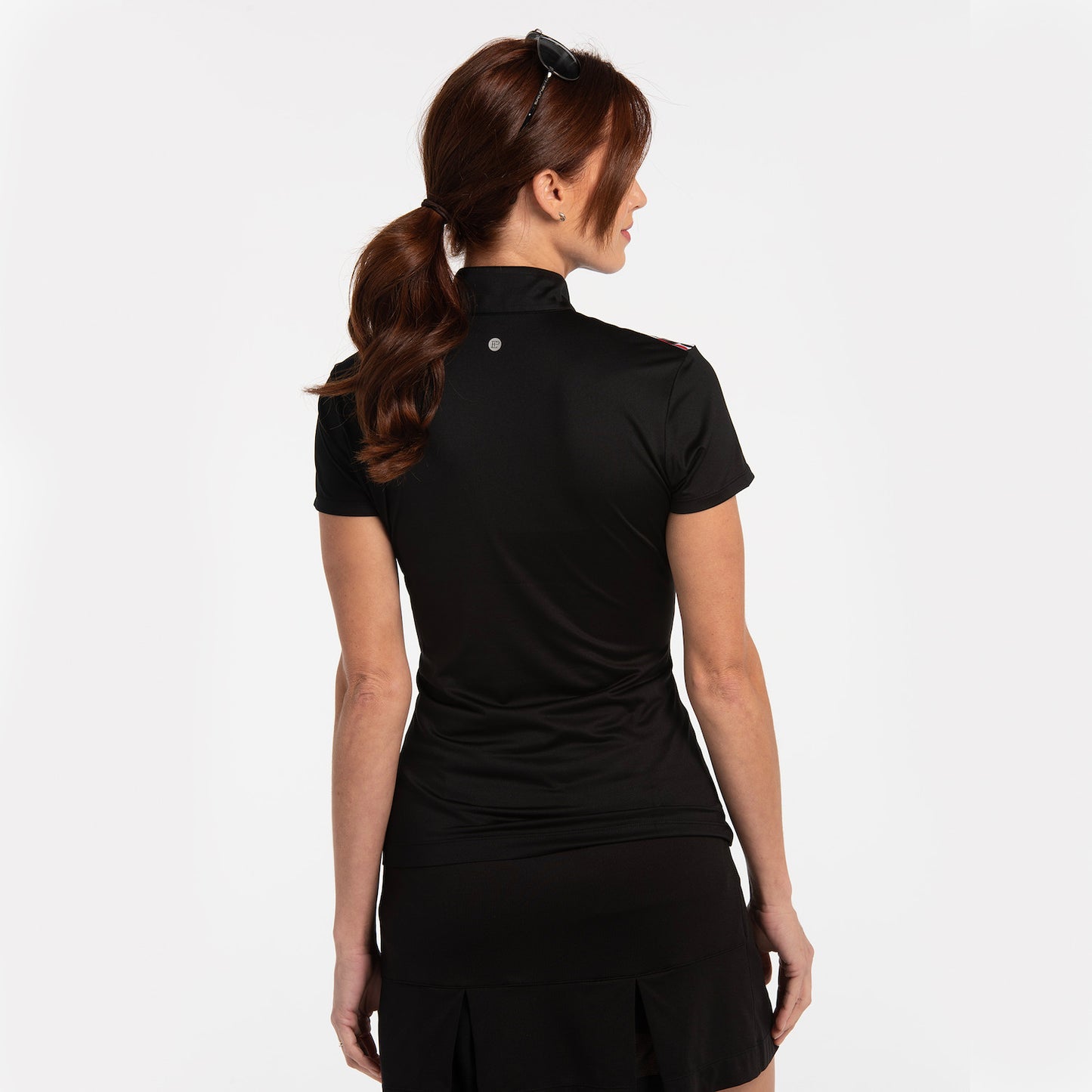 EP NY Cap Sleeve Zip Mock Polo w/GEO Print