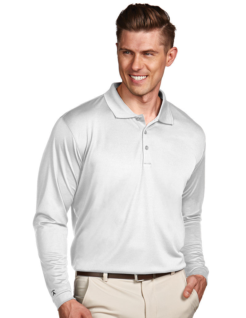 Antigua Mens White Long Sleeve S P F 50 Polo #100297