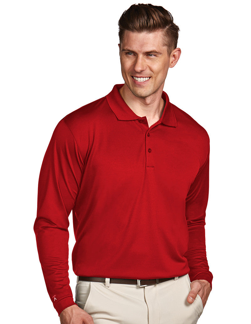 Antigua Mens Red Long Sleeve S P F 50 Polo #100297