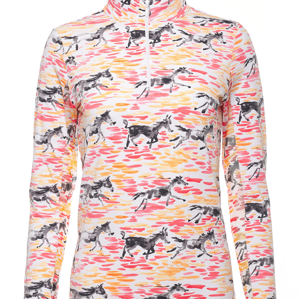 Ibkul Icifil Long Sleeve Sun Shirt: Turn Out Melon/Pink Print Mock - SPF 50