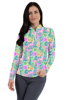  Ibkul  Long Sleeve  Zip Mock -LILLI - Violet/Multi