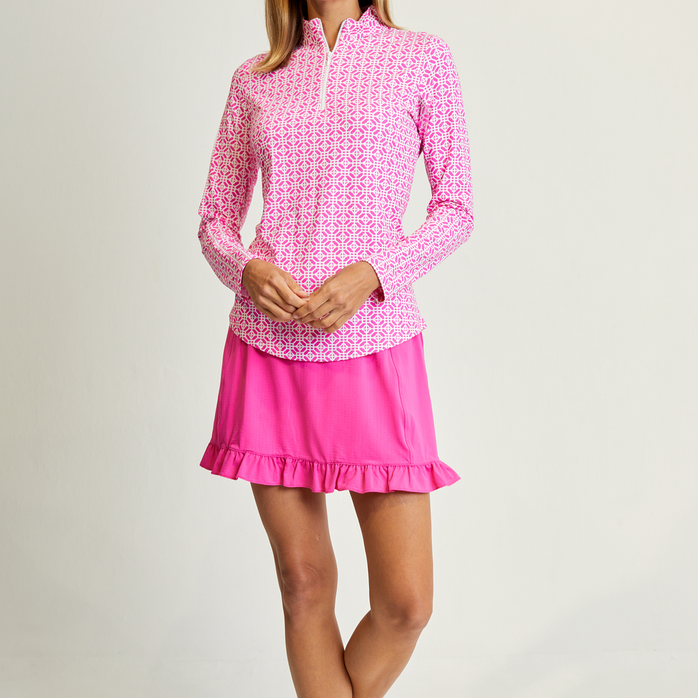 Gottex   Long Sleeve Zip Mock Neck - Tori Pink/White