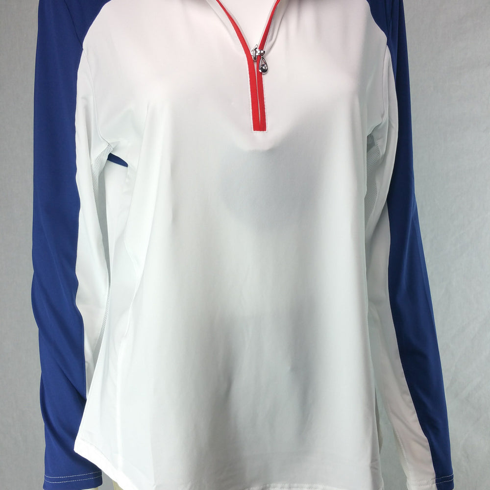 
                      
                        Sansoleil SunGlow Back Vent Zip Mock. White/Navy
                      
                    