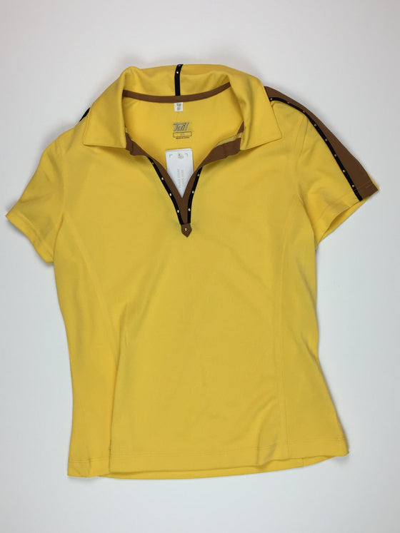 Tail Short Sleeve Golf Top - Yellow with Navy Blue Piping