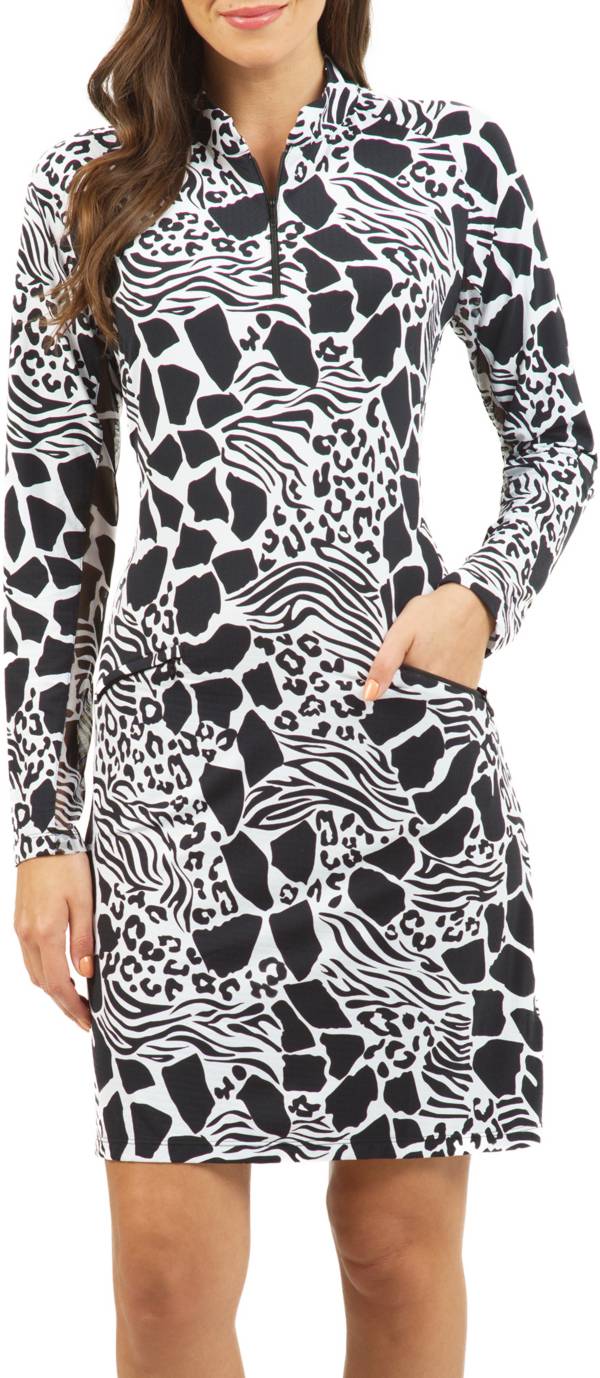 Ibkul Long Sleeve Printed Dress BIANCA Black/ White SPF 50 Peanuts