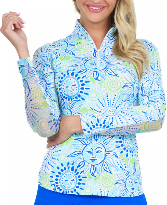 Ibkul  Long Sleeve  Zip Mock -  SUNNY - Seafoam   SPF 50