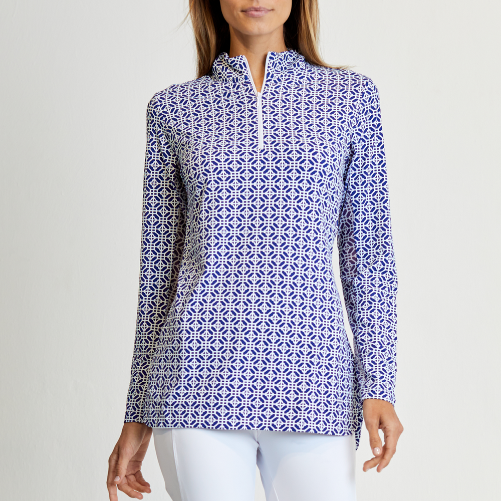 Gottex   Long Sleeve Zip Mock Neck - Tori Navy/White