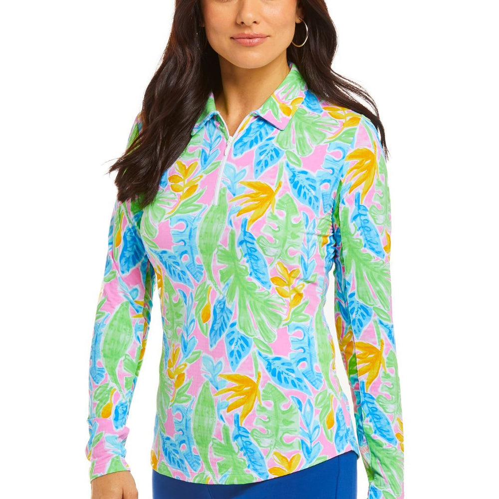 Ibkul Icifil Long Sleeve Sun Shirt:  Zip Mock -Alison Multi