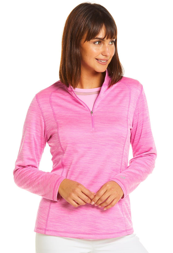 Ibkul Space Dye Mini Grid Knit Pullover - SPF 50 Hot Pink