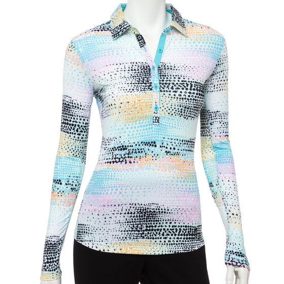 EP NY Long Sleeve Multi Overlapping Dots Print Polo - SPF 50