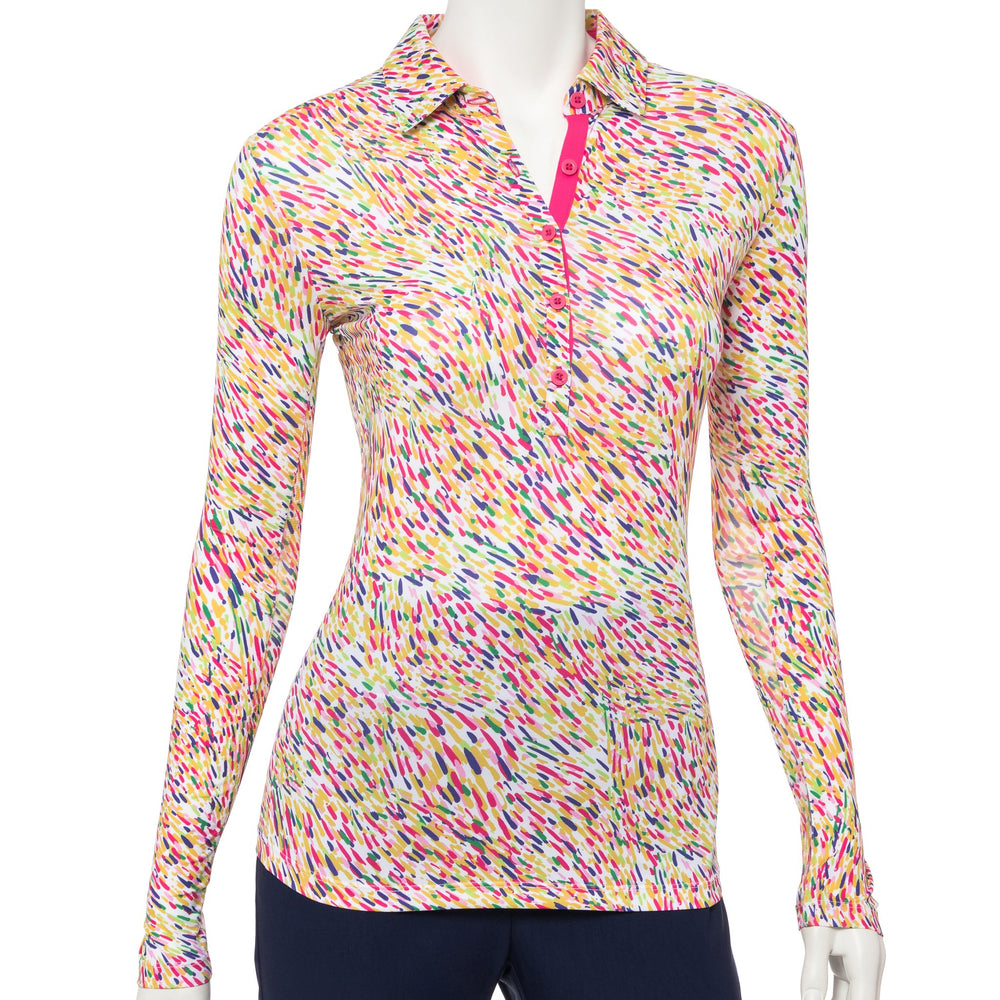EP NY Long Sleeve Van Gogh Petal Print Polo - SPF 50