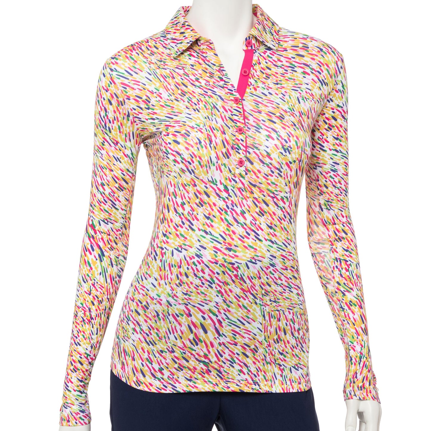 EP NY Long Sleeve Van Gogh Petal Print Polo - SPF 50