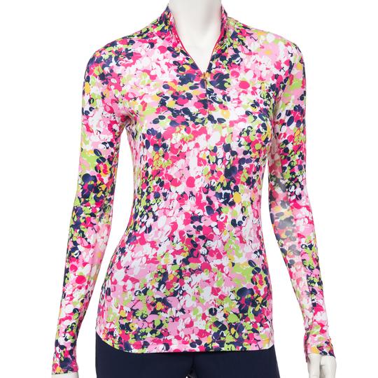 EP NY Long Sleeve Diagonal Vine Floral Print Zip Mock - SPF 50