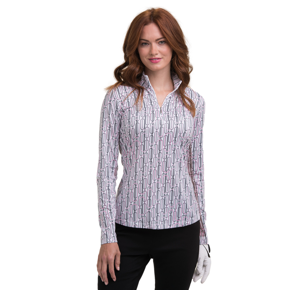 EP NY Long Sleeve  Zip Mock - ON THE DOT dot deco geo print