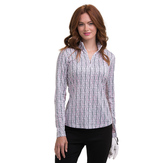 EP NY Long Sleeve  Zip Mock - ON THE DOT dot deco geo print