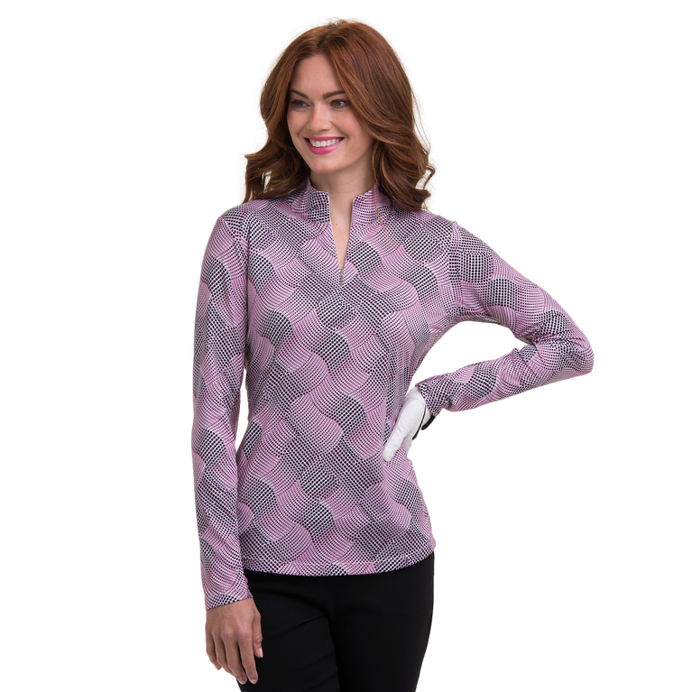 EP NY Long Sleeve  Zip Mock Polo  ON THE DOT dot ribbon swirl print