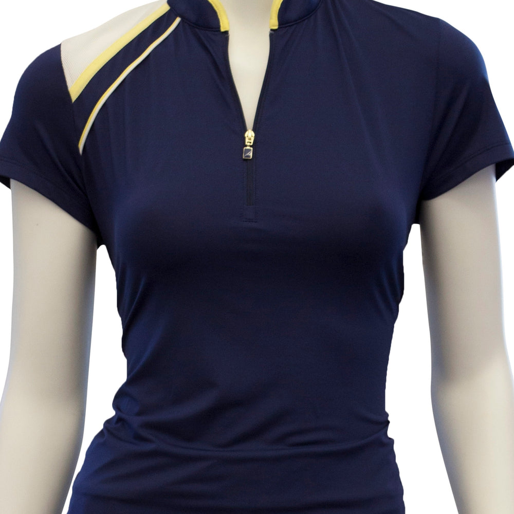 EP NY Cap Sleeve Mesh Blocked & Tape Trim Mock