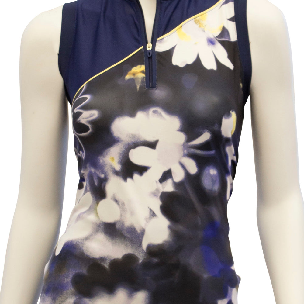 EP NY Sleeveless Exploded Blurred Daisy Print Polo