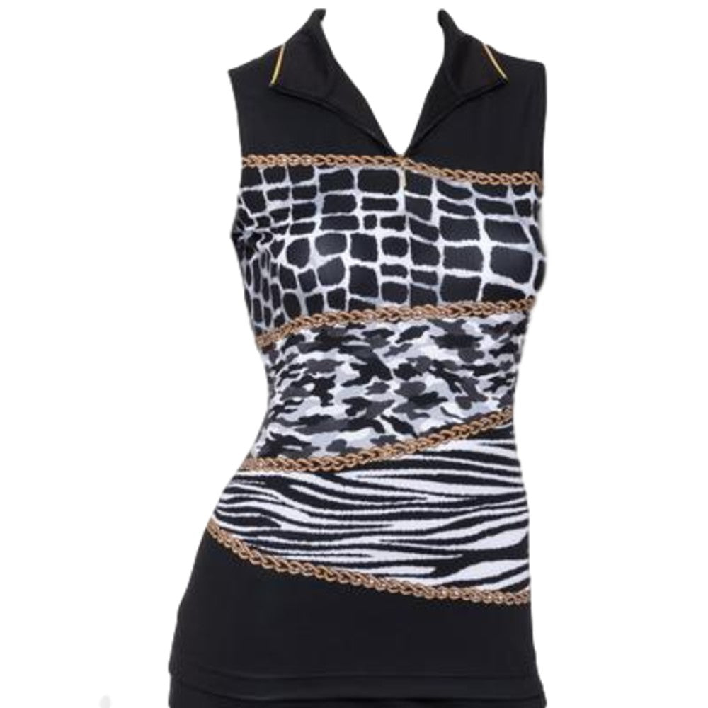 EP NY Sleeveless Zip Collar Polo Chain Link Print - Black/Multi