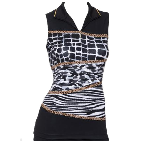 EP NY Sleeveless Zip Collar Polo Chain Link Print - Black/Multi