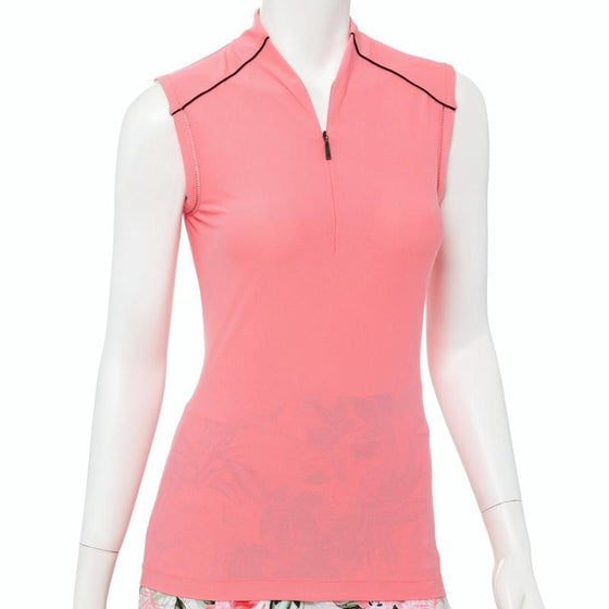 EP NY Sleeveless Zip Mandarin Collar Polo -Coral Reef