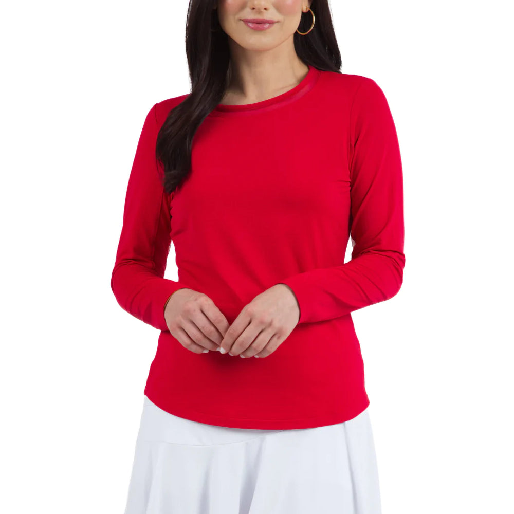 Ibkul Long Sleeve Crew Neck Sun Shirt:  RED  | SPF 50