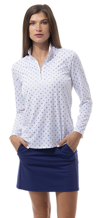 SanSoleil  SolShine  Long Sleeve  Mock - ON PAR - White/ Blue