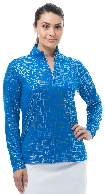 SanSoleil 900320 Solshine Foil Print Mock. Scratch Plaid . Blue and Silver Foil  | SPF 50