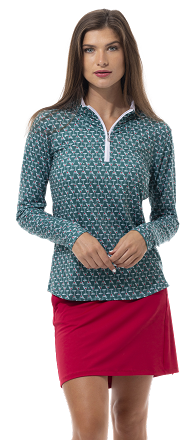 SanSoleil Holiday Mock Neck -Holiday Cheers - Green