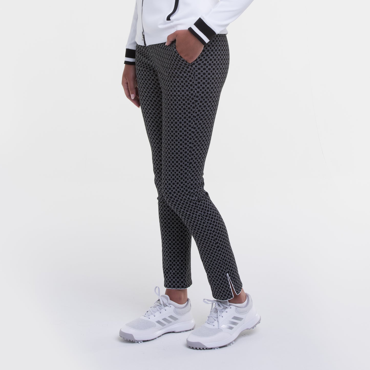 EP NY Geo Print Ankle Pant w/ Piping XS black