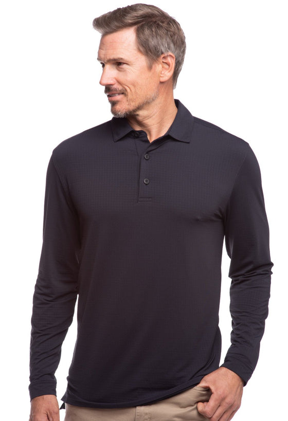 Ibkul   Men's  Long Sleeve Polo  Black  UPF 50+