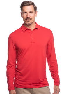  Ibkul   Men's  Long Sleeve Polo  Red  UPF 50+