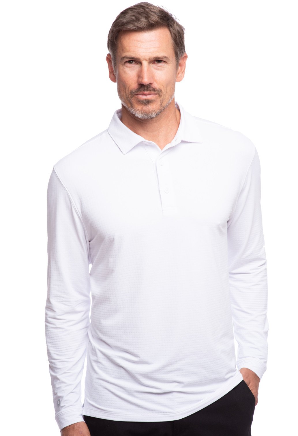 Ibkul   Men's  Long Sleeve Polo  White  UPF 50+