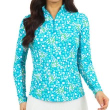  Ibkul  Long Sleeve  Zip Mock -MOSAIC WINE  SEAFOAM/ LIME SPF 50