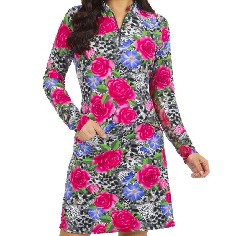 Ibkul  Jovanna  Longsleeve Mock Neck Dress - Watermelon/ Black