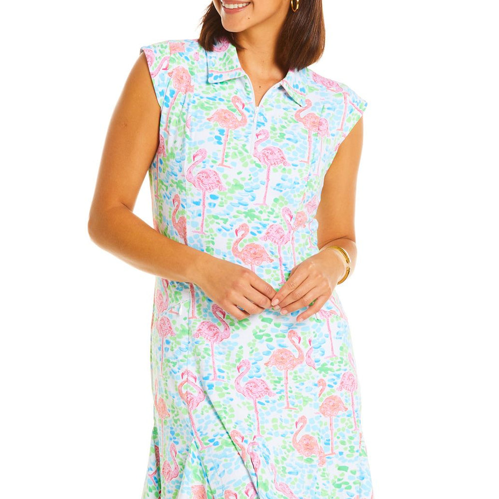Ibkul  Sleeveless Polo Dress Flamingo Turquoise/ Pink - SPF 50