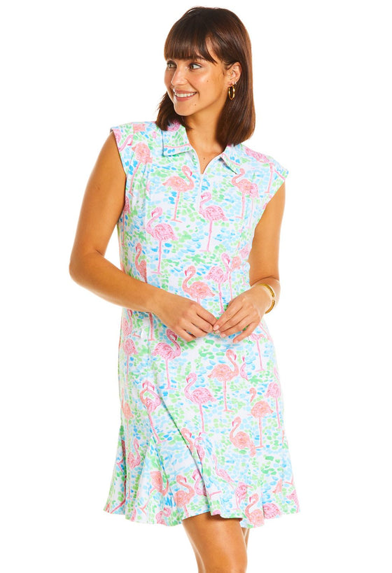 Ibkul  Sleeveless Polo Dress Flamingo Turquoise/ Pink - SPF 50