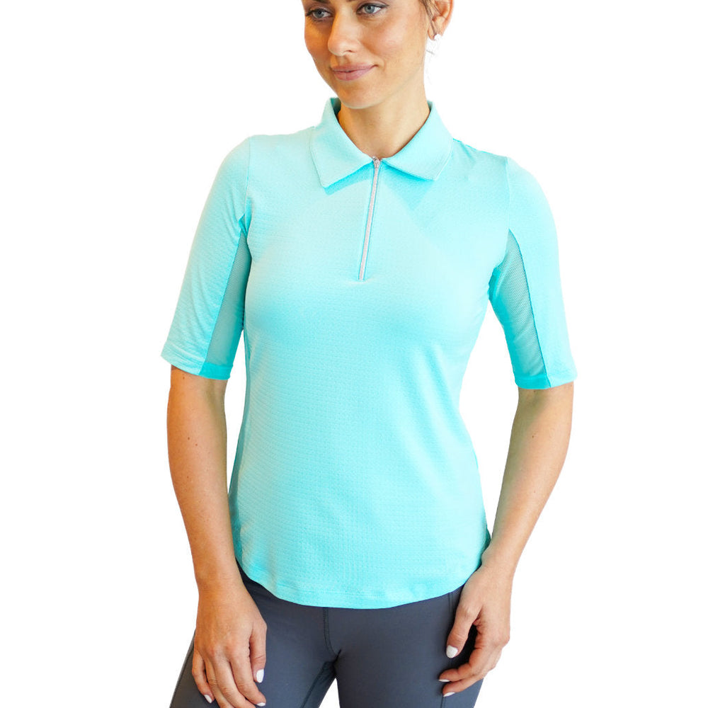 Ibkul   Womens  Elbow sleeve Zip Polo   Seafoam