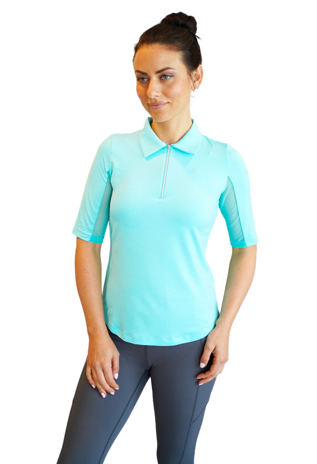Ibkul   Womens  Elbow sleeve Zip Polo   Seafoam