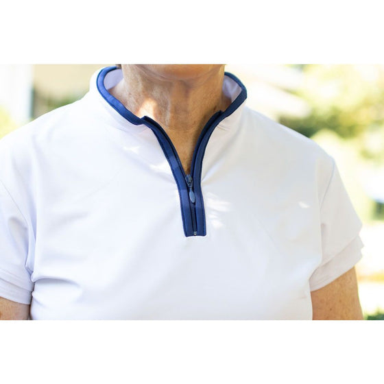 Birdies and Bows Lob Shot Layer Sleeve Polo-White/ Navy