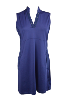  EP NY Sleeveless Dress in Inky Blue with Stud Tape Trim | SPF 50