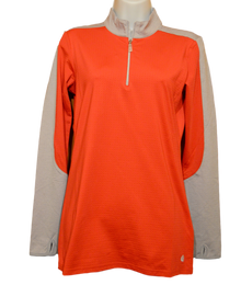  Bette & Court Eclipse Colorblocked Long Sleeve Mock Polo SPF 50 - Crimson/Slate