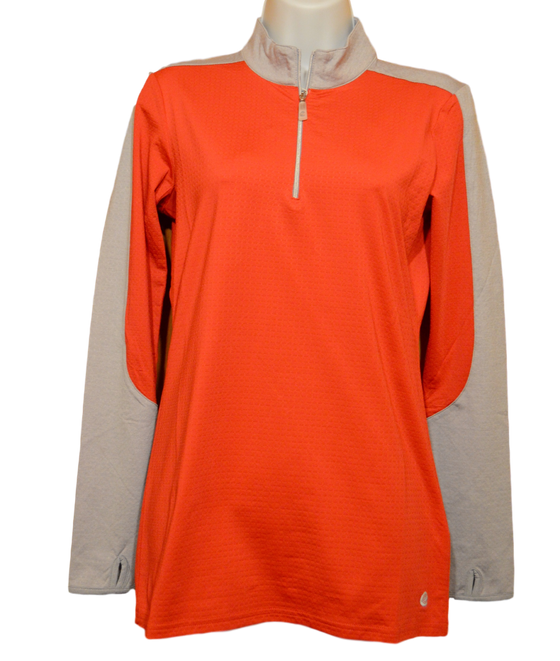 Bette & Court Eclipse Colorblocked Long Sleeve Mock Polo SPF 50 - Crimson/Slate