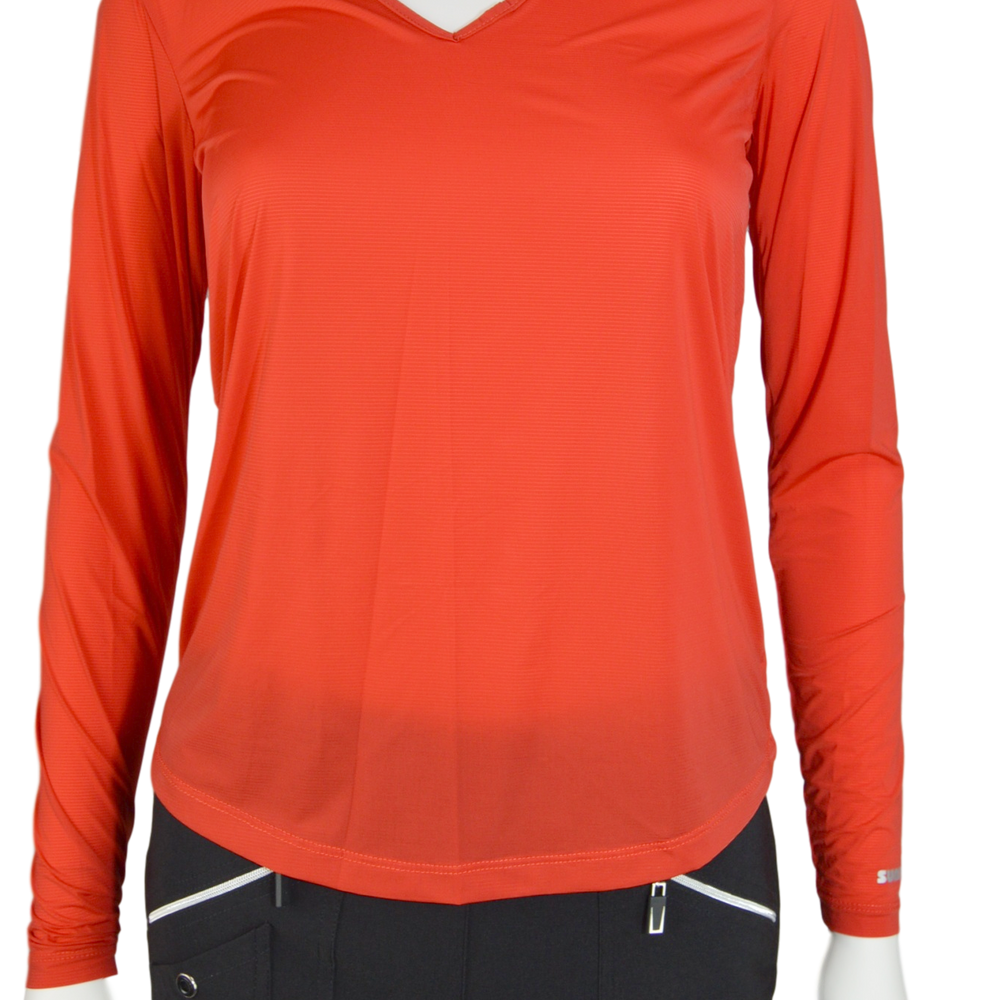 Jamie Sadock Joy Ride Red Sunsense Long Sleeve V Neck Shirt - UPF 30
