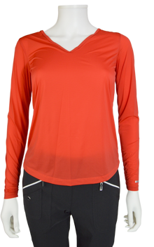  Jamie Sadock Joy Ride Red Sunsense Long Sleeve V Neck Shirt - UPF 30