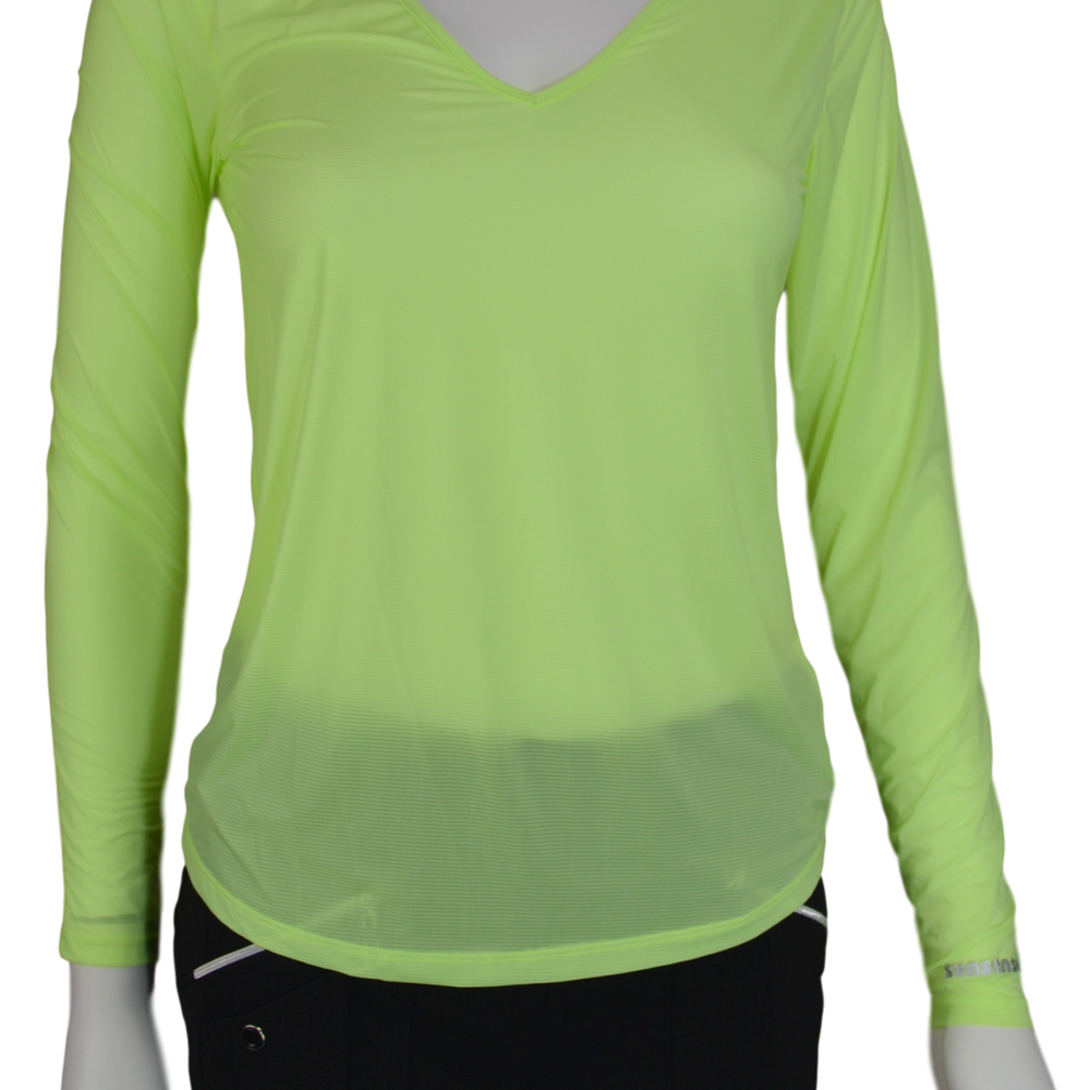 Jamie Sadock Shockwave Lime Green Sunsense Long Sleeve V Neck Shirt - UPF 30